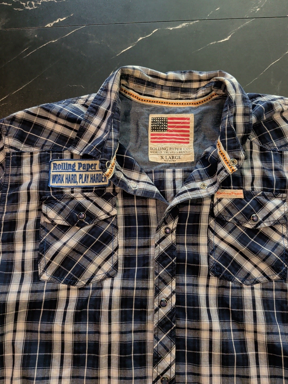 Men’s Blue Plaid Button-Up Shirt - X-Large